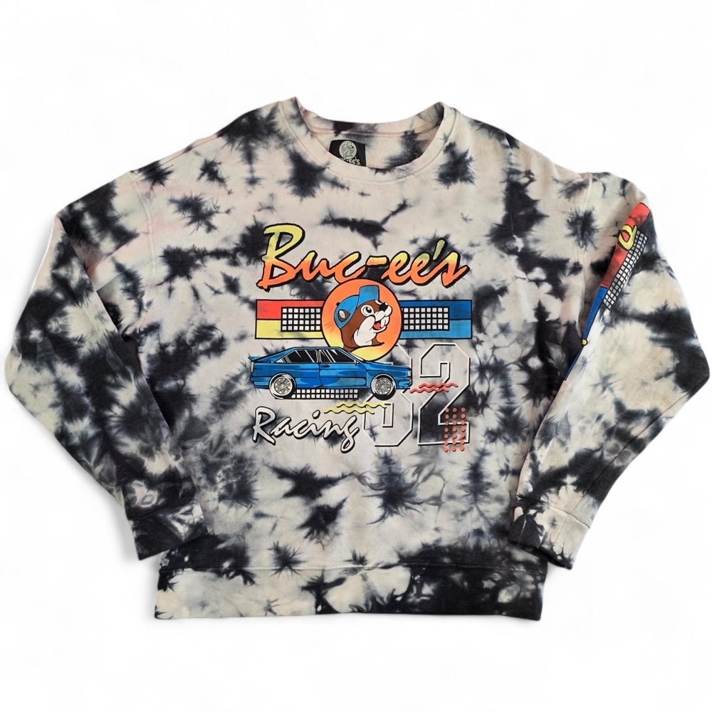 Buc-ee’s Racing Tie Dye Crewneck Sweatshirt Neon Graphic Logo Men M Unisex